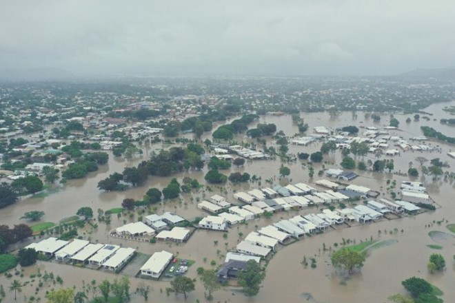 Aerial photo showing submerged properties and suburbs during the 2019 Townsville floods